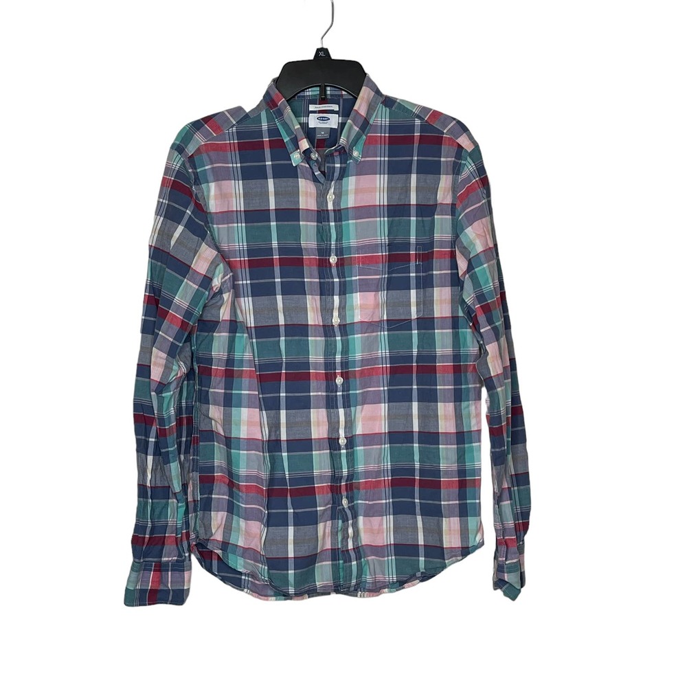 Old Navy Slim Fit Multicolor Plaid Button Down Shirt Long Sleeve Men Size Medium